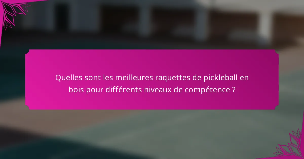 Quelles sont les meilleures raquettes de pickleball en bois pour différents niveaux de compétence ?